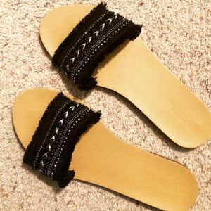 Black Fringe Sandals